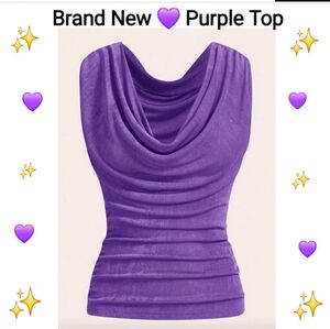 Elegant Purple Cowl Neck Blouse, Size L